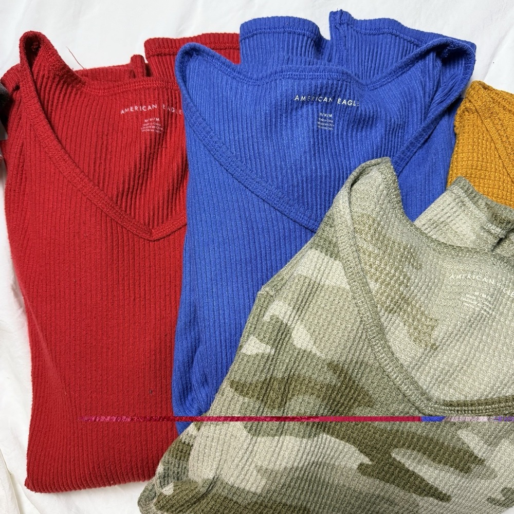 Lot 4 American Eagle V Neck Waffle Knit Long Sleeve Oversized Sweater Tops Med - Picture 2 of 9